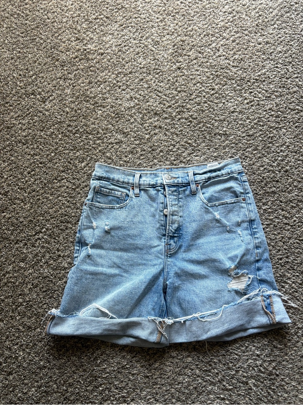 Women’s Light Blue Distressed Denim Shorts